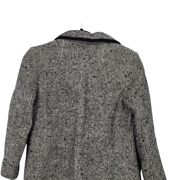 Vtg 70s Petite Tweed Long Line Coat Sz PS Black White Contrast Trim Twee Winter - Picture 11 of 13